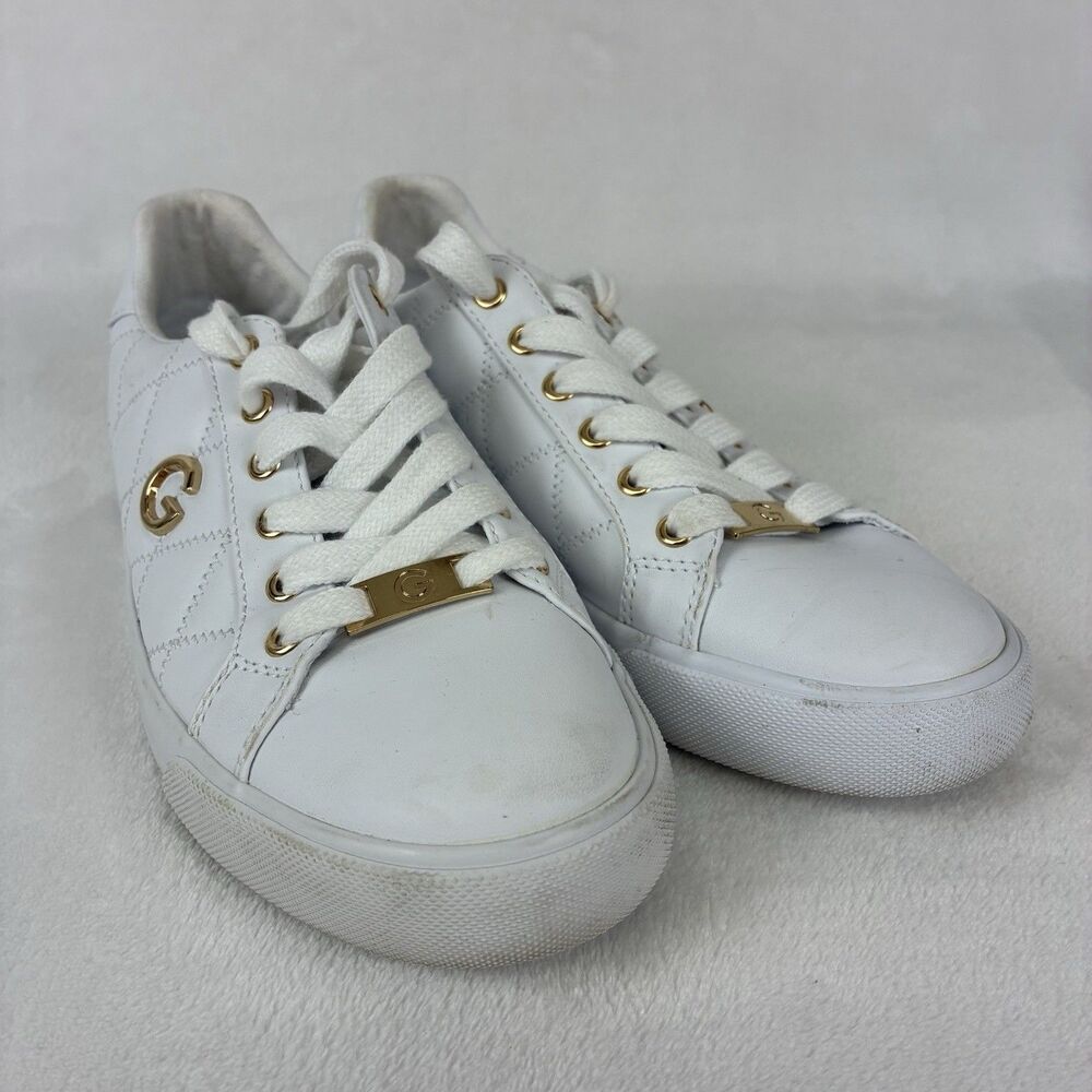 GBG Los Angeles GGOrala Quilted Sneaker Women’s 6.5 White Lace Up Gold Logo Shoe